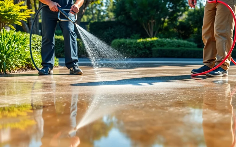 Driveway pressure wash by professionals transforming a residential property in Kissimmee, FL.