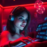 Free sex AI character interacting in a cozy virtual lounge, inviting engagement.