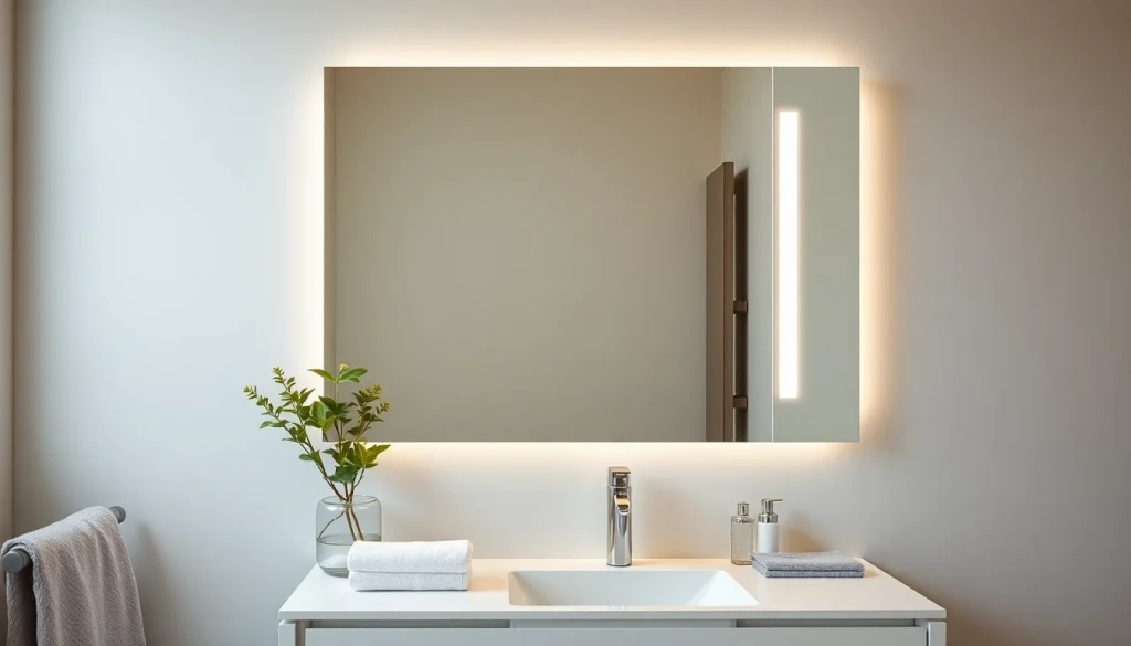 Betrachten Sie diesen modernen spiegelschrank led mit warmem Licht und elegantem Design, der Ihr Badezimmer stilvoll aufwertet.