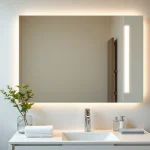 Betrachten Sie diesen modernen spiegelschrank led mit warmem Licht und elegantem Design, der Ihr Badezimmer stilvoll aufwertet.