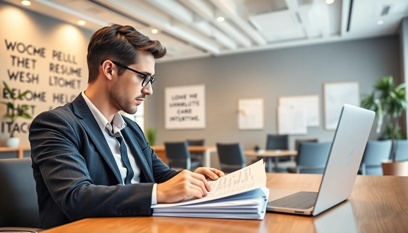 Headhunter Schweiz analysiert Lebensläufe in modernem Büro mit professioneller Atmosphäre.