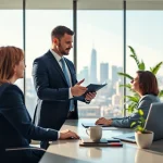 Headhunter Schweiz berät Kunden in modernem Büro mit Stadtansicht