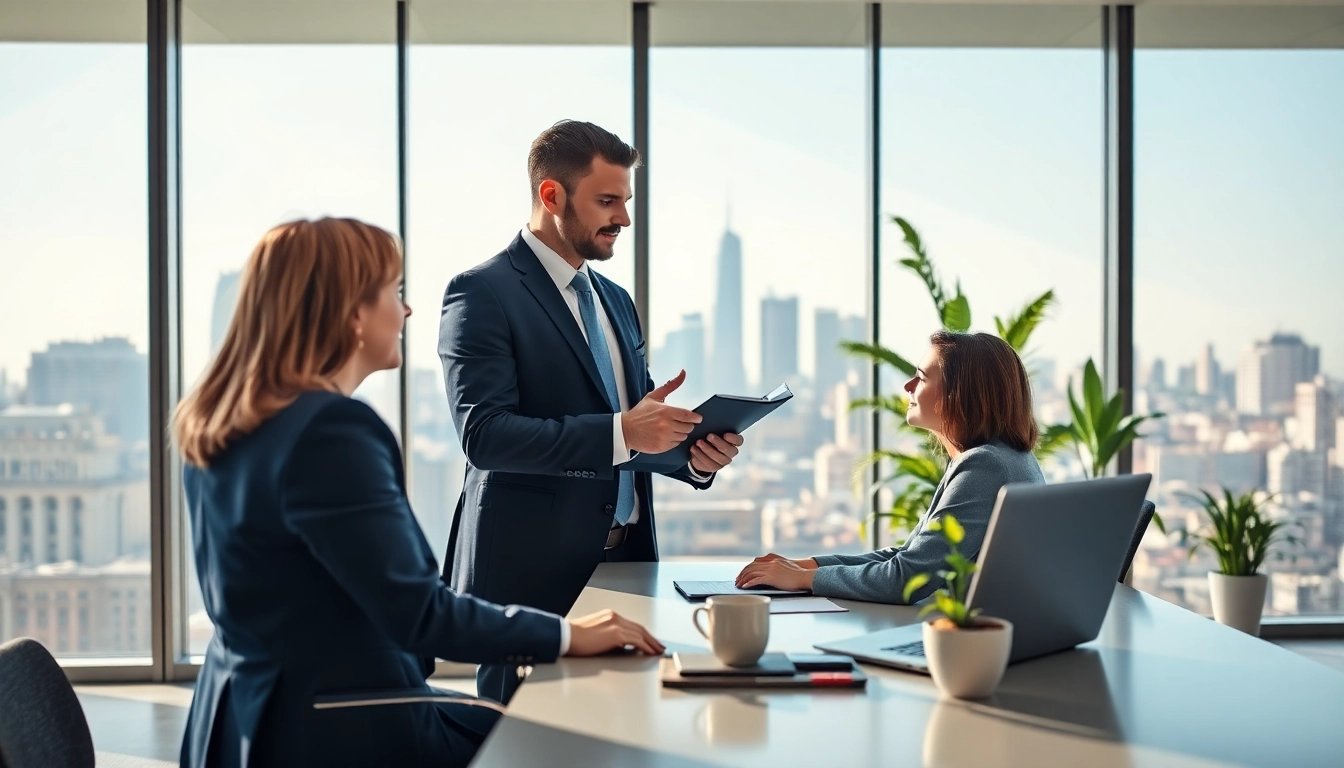 Headhunter Schweiz berät Kunden in modernem Büro mit Stadtansicht