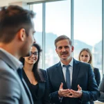 Headhunter Schweiz unterstützt Kandidaten in einem modernen Bürogebäude.