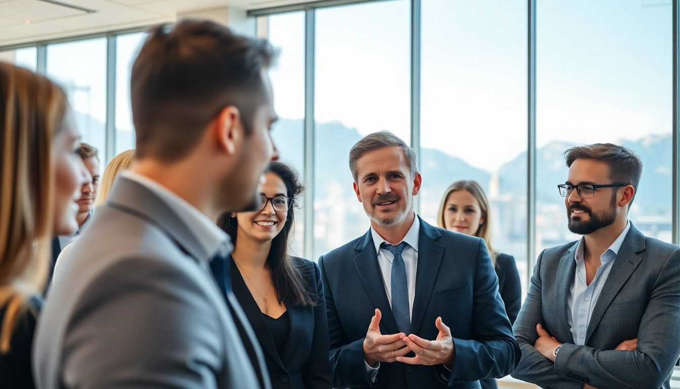 Headhunter Schweiz unterstützt Kandidaten in einem modernen Bürogebäude.