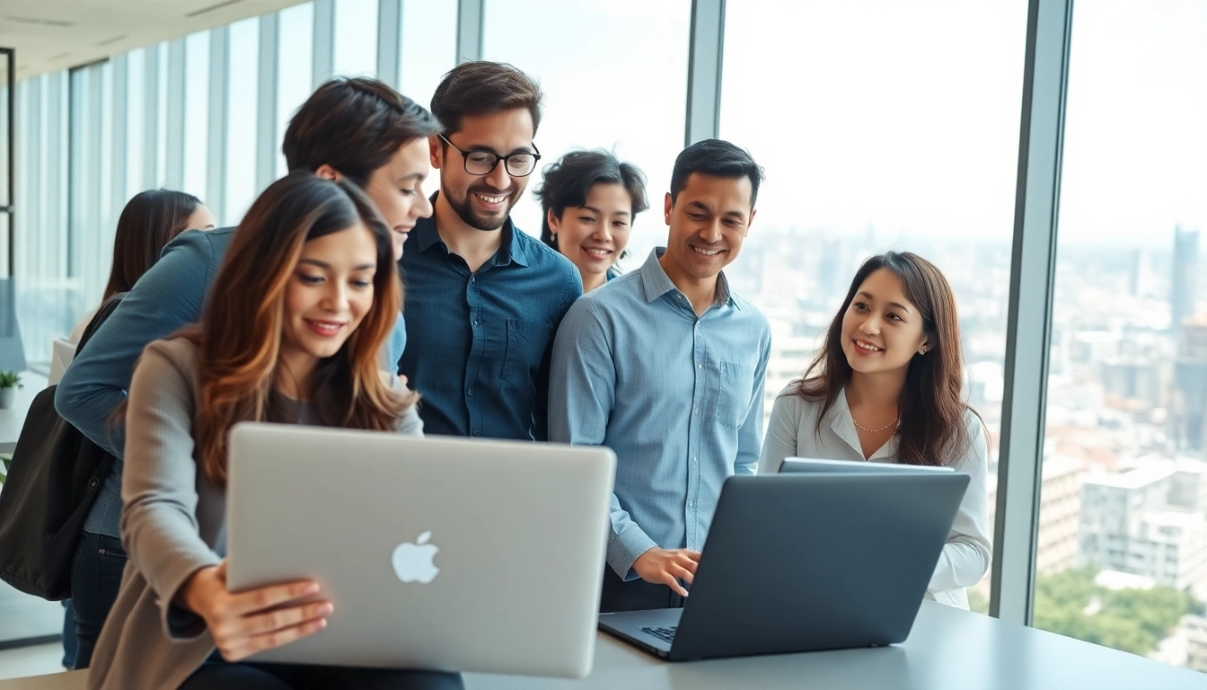 Headhunter IT bei der Zusammenarbeit mit IT-Profis in einem modernen Büro.