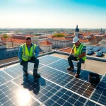 Solar Wien team installing solar panels in Vienna, showcasing sustainable energy solutions.