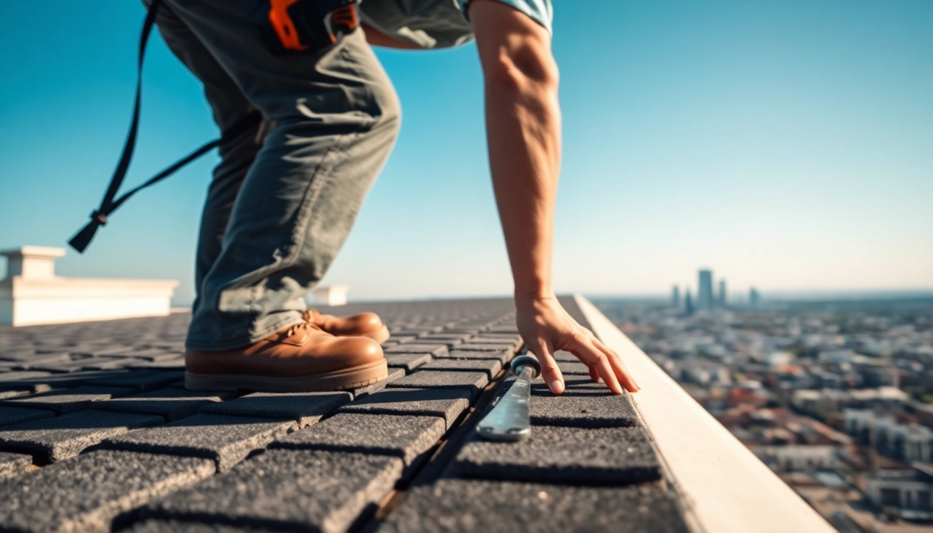 Lebenszyklus Flachdach Sanierung with a professional inspecting the roof's condition.