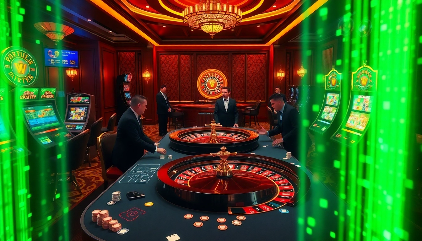 Engaging casino players enjoying games inspired by hidden wiki onion with vibrant poker chips and roulette wheels.