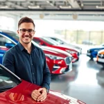 Auto kaufen im modernen Autohaus mit freundlichem Verkäufer und vielfältigen Fahrzeugen.