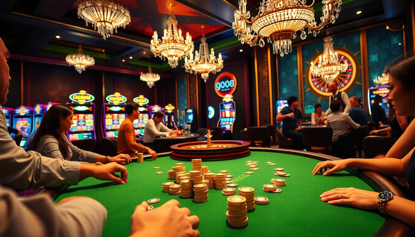 Players enjoying the excitement of gaming at https://go888.jp.net/ with vibrant chips and dynamic casino visuals.