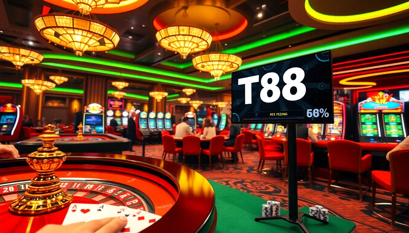 Experience the excitement of gambling at TT88 with vibrant casino tables and eager players.