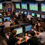 Fans engaging in sports betting at QQ88 lounge, cheering for live events while placing bets