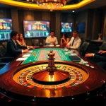 Players enjoying a luxurious gaming experience at PS 99 casino table with roulette and cards.