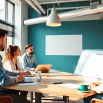 Personalvermittlung Vertrieb in Aktion mit einem vielfältigen Verkaufsteam, das in einem hellen Büro zusammenarbeitet.