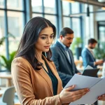Headhunter Ingenieure bewerten Lebensläufe in einem modernen Büro, gut organisierte Umgebung.