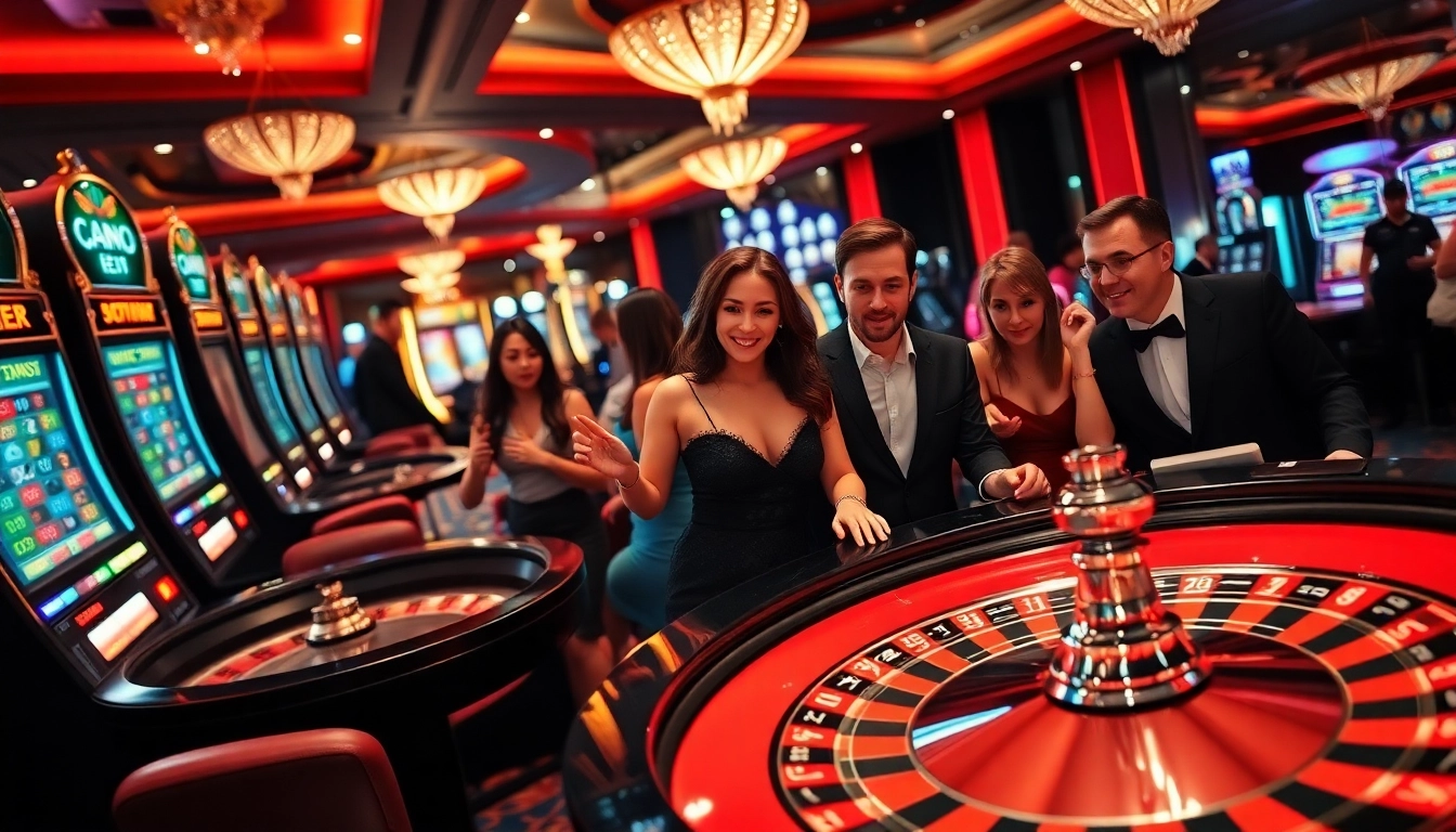 Exciting gambling scene at https://gg88.ltd/ with players enjoying roulette, poker, and slots.