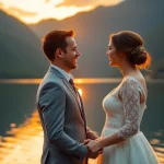 Hochzeitsfotograf Tegernsee fängt romantische Momente von Brautpaar am Tegernsee ein.