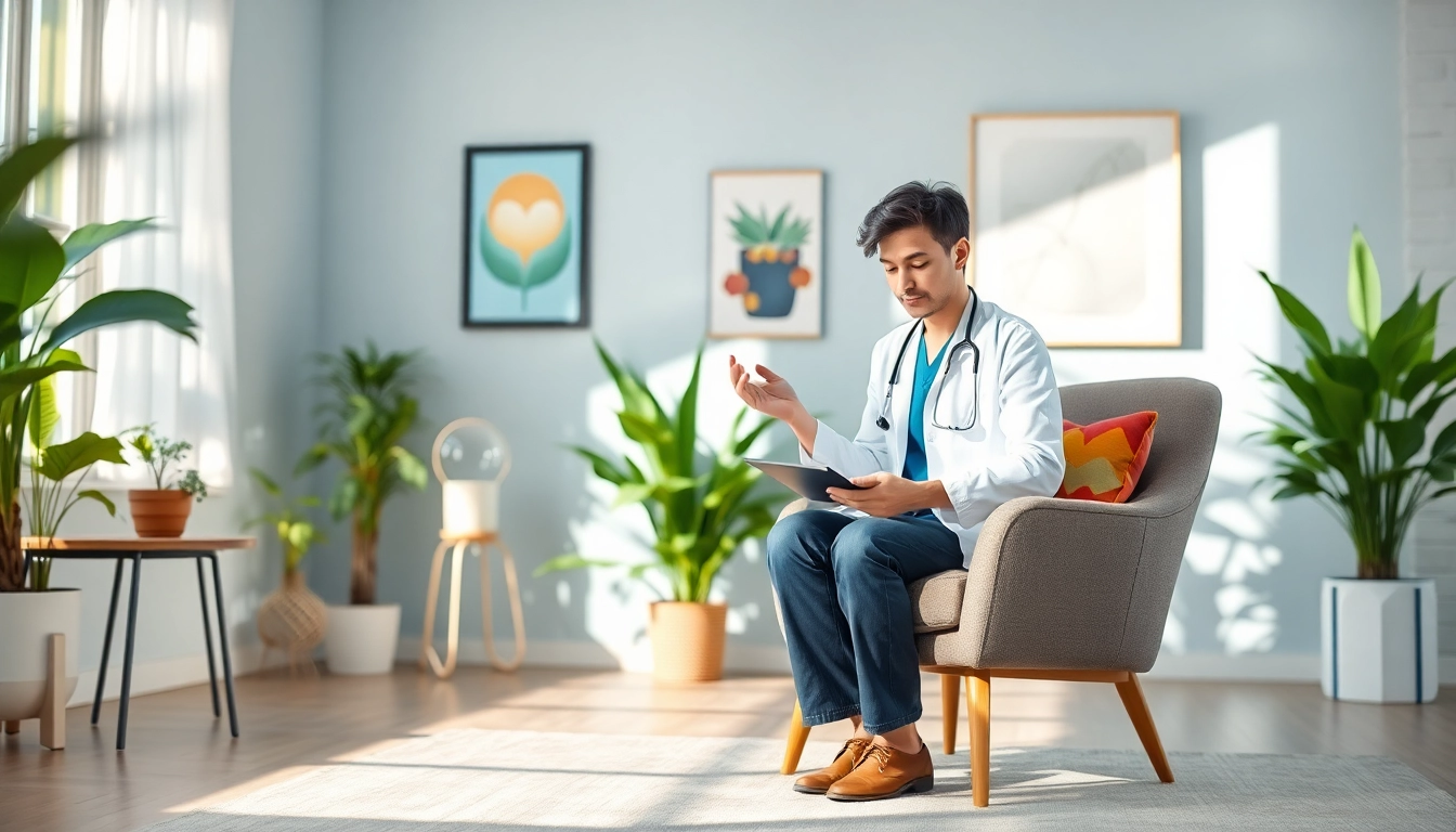 Enhance your emotional wellbeing with a peaceful therapy environment featuring calming elements.