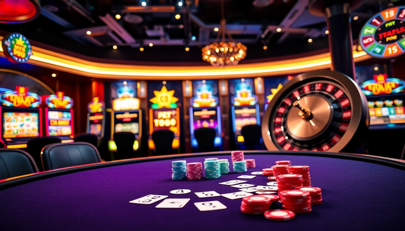 Exciting Game TT88 casino scene featuring poker, slot machines, and roulette.