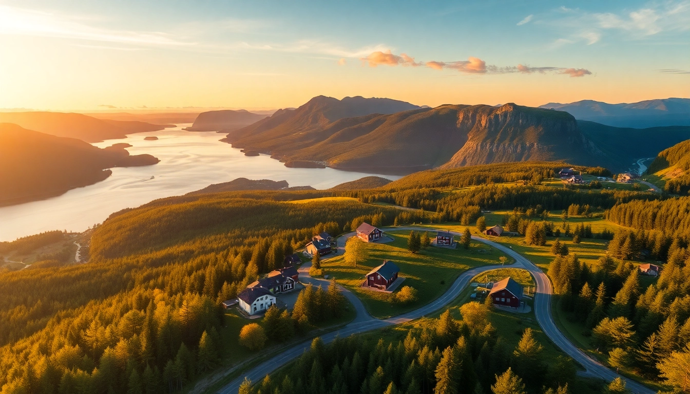 Skandinavien-Reisetipps, die die atemberaubende Landschaft der norwegischen Fjorde bei Sonnenuntergang zeigen.