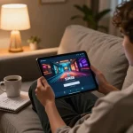 Engaged player performing SIN88 login on tablet for exciting online gaming experience.
