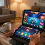 Engaging in online gaming through the f168 app in a cozy living room setting