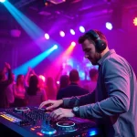 DJ aus München begeistert die Menge in einem Club mit energiegeladener Musik.