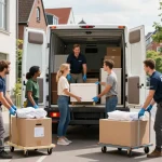 Effiziente Umzugsunternehmen von umzugsfirma harburg, die Möbel in einen Lkw in Hamburg-Harburg laden.