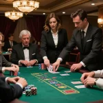 Experience strategic gameplay at fabet's blackjack table, with players focused and dealers engaged.