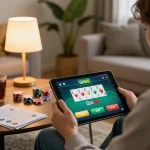 Engaging gameplay on Go88 online casino app while relaxing in a stylish home setting