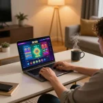 Player engaging in đăng ký SC88 on a laptop in a cozy home setup, promoting responsible online gambling.