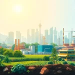 Wirtschaft Regional symbolized by a dynamic illustration featuring industry and nature integration.