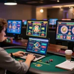 Player enjoying poker at home using dn88, with casino games on multiple screens.