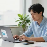 SEO-Freelancer verbessert die Sichtbarkeit von Websites in einem modernen Büro.
