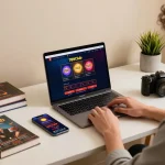 Engaging with 789club's casino app on a laptop, showcasing an inviting gaming environment.