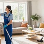 Expert cleaner performing unterhaltsreinigung solothurn services in a bright, inviting home setting.