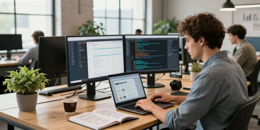 Shopware-Freelancer optimiert E-Commerce-Lösungen in einem modernen Arbeitsumfeld