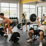 Bodybuilders training at Anabolika Shop gym, showcasing strength workouts and fitness dedication.