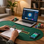 Player engaged in online casino gameplay, showcasing directregth strategy notes for better odds