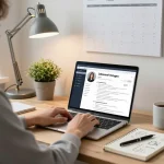 Erstellen von Lebenslauf Vorlagen in einem stilvollen Home Office, das einen professionellen Arbeitsplatz für den Lebenslaufaufbau zeigt