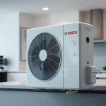 Wärmepumpe Bosch in einer modernen Kücheneinrichtung zeigt effiziente Heizlösungen.