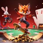 Experience Trực tiếp bóng đá with a vibrant cartoon scene featuring a skateboarder fox and BMX rabbit in a casino environment.