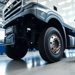 Lkw Gutachten Augsburg mit einem Techniker, der eine Inspektion an einem Truck im modernen Werkstattumfeld durchführt.