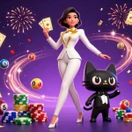 Engaging the sunwin gaming community with a lively casino illustration showcasing vibrant lottery and gambling elements.
