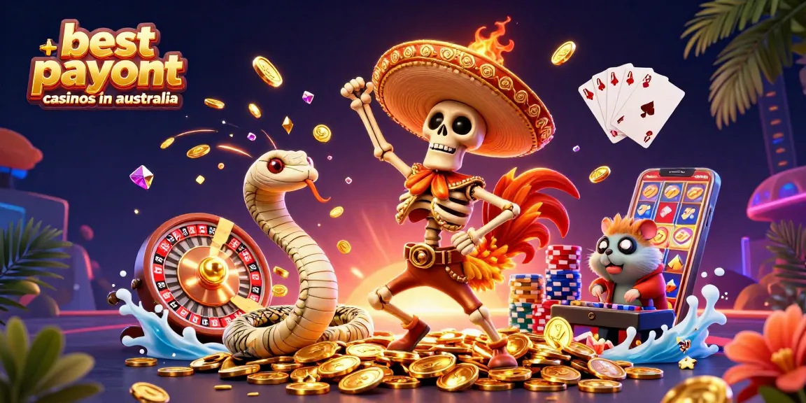 Engaging 3D illustration of the best payout casinos in Australia showcasing vibrant characters and casino elements.