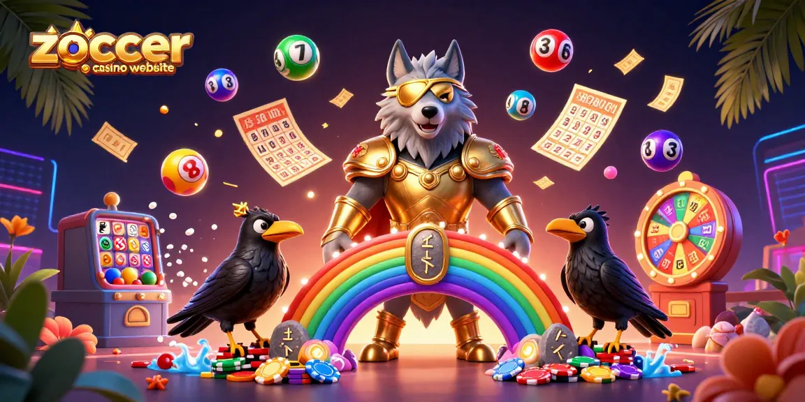 Erleben Sie aufregende Spiele auf der zoccer Casino-Website mit bunten Lotteriebällen und strahlenden Rune-Stein-Elementen.