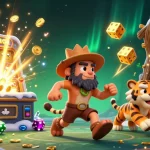 Win big with cn3789 in this vibrant casino-themed illustration featuring a playful caveman and tiger duo.