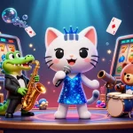 Engage with exciting slots at qs88ae with a vibrant 3D casino scene featuring fun characters.