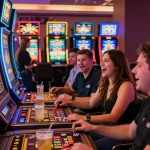Pengalaman bermain Slot gacor di kasino online dengan pemain bersenang-senang dan mesin slot berwarna-warni.